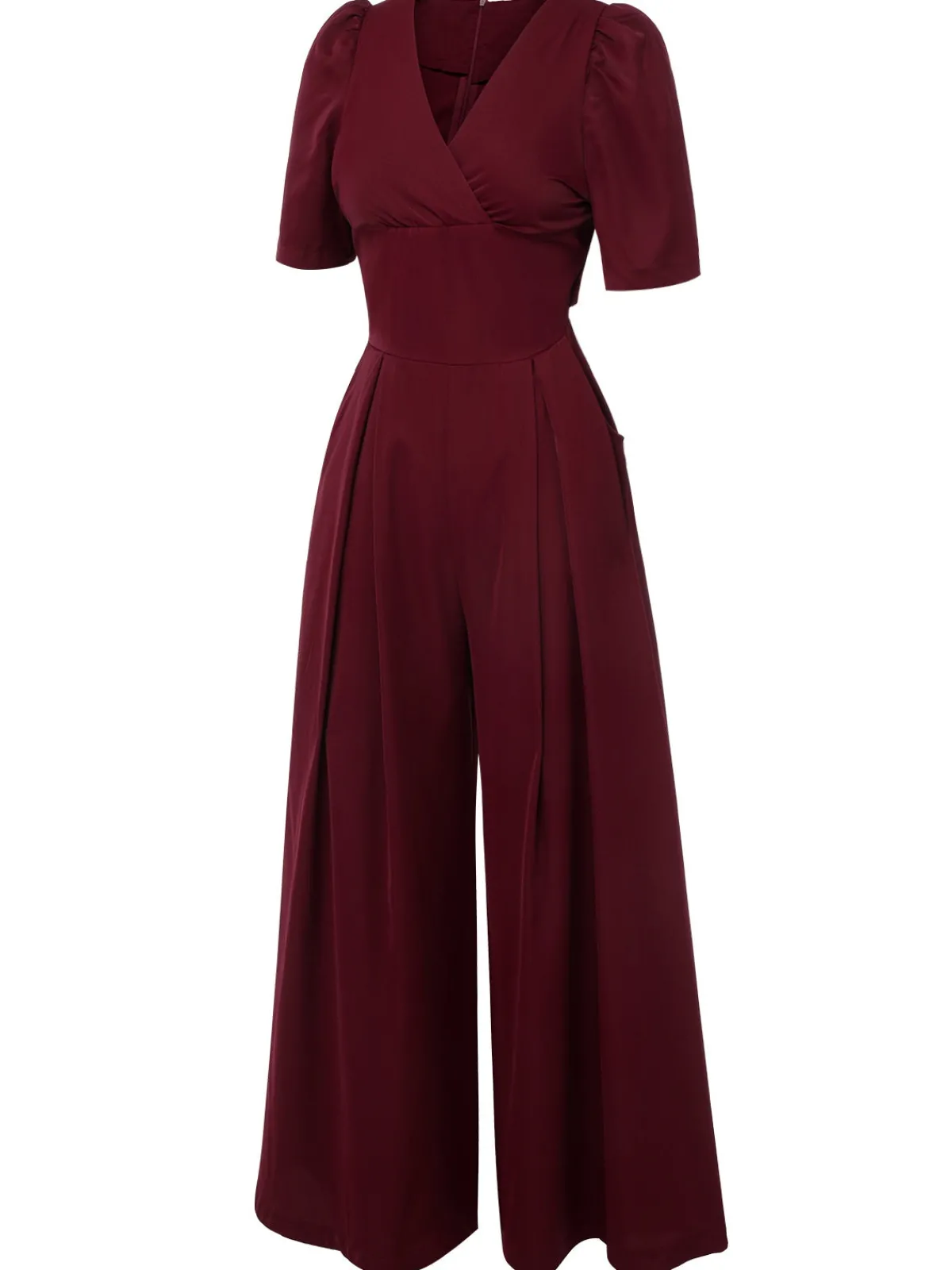 Outlet Retro Stage 1930s Puff Short Sleeve Wide Leg Jumpsuit