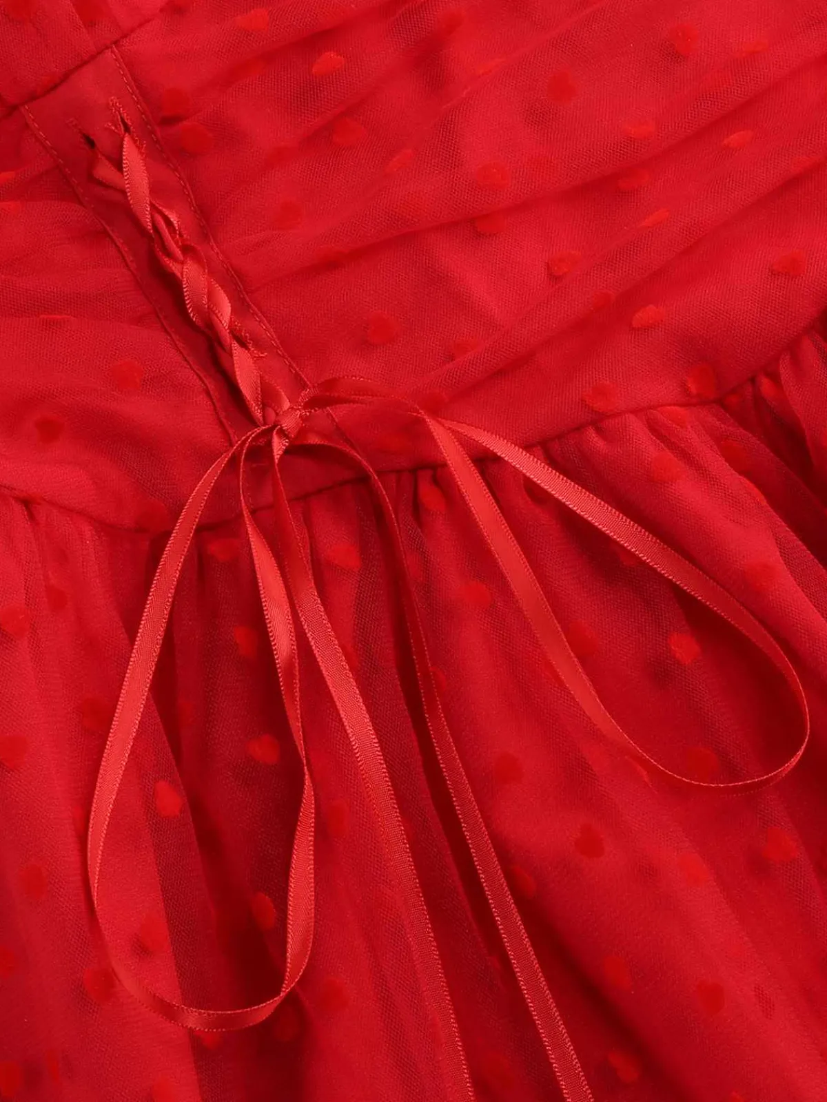 Online Retro Stage 1950s Puff Sleeve Valentine Heart Mesh Dress