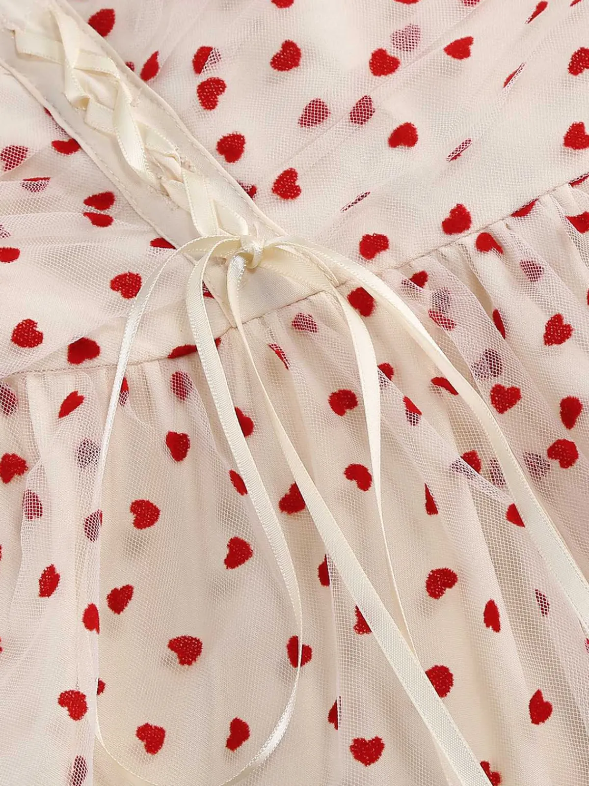 Online Retro Stage 1950s Puff Sleeve Valentine Heart Mesh Dress