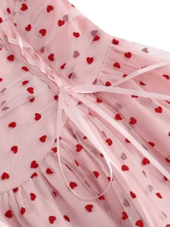 Online Retro Stage 1950s Puff Sleeve Valentine Heart Mesh Dress