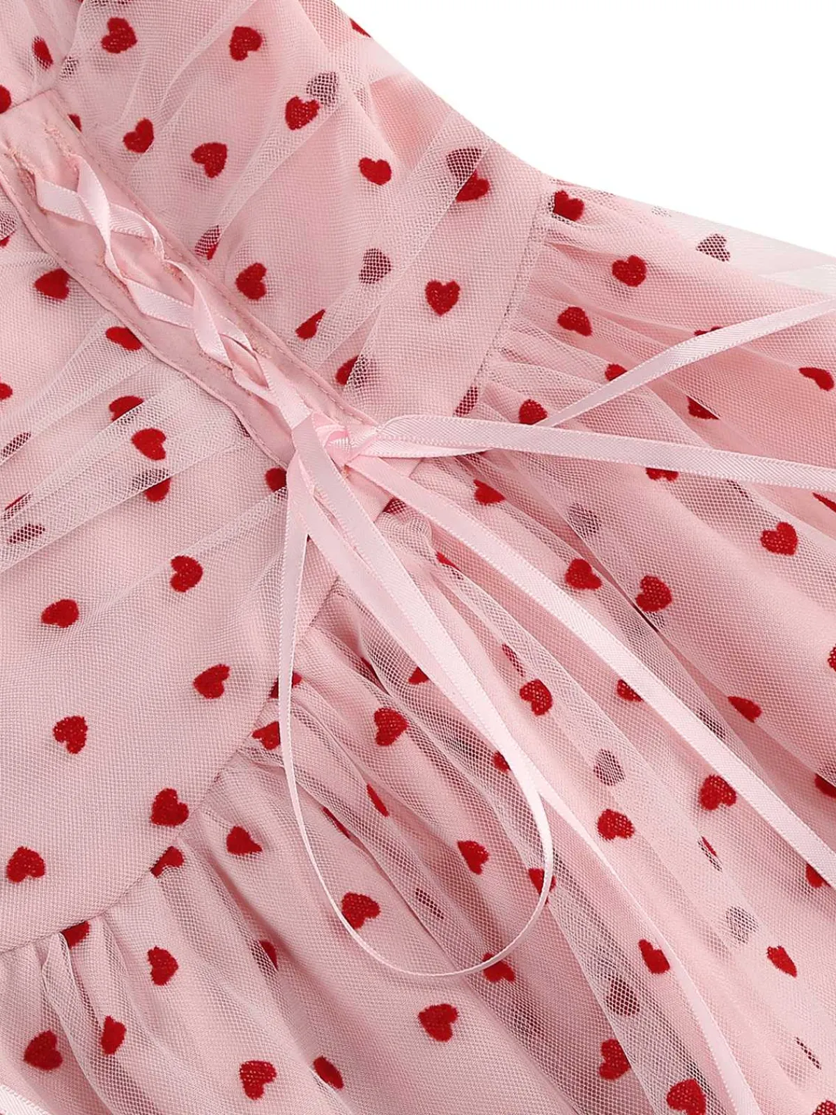 Online Retro Stage 1950s Puff Sleeve Valentine Heart Mesh Dress