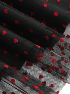 Online Retro Stage 1950s Puff Sleeve Valentine Heart Mesh Dress