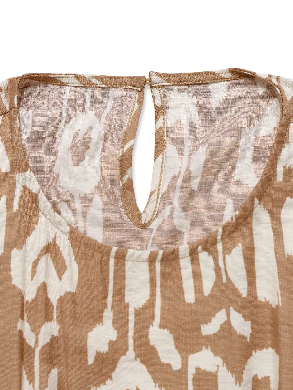 Discount Retro Stage 1970s Pure Cotton Round Neck Boho Midi Dress Khaki