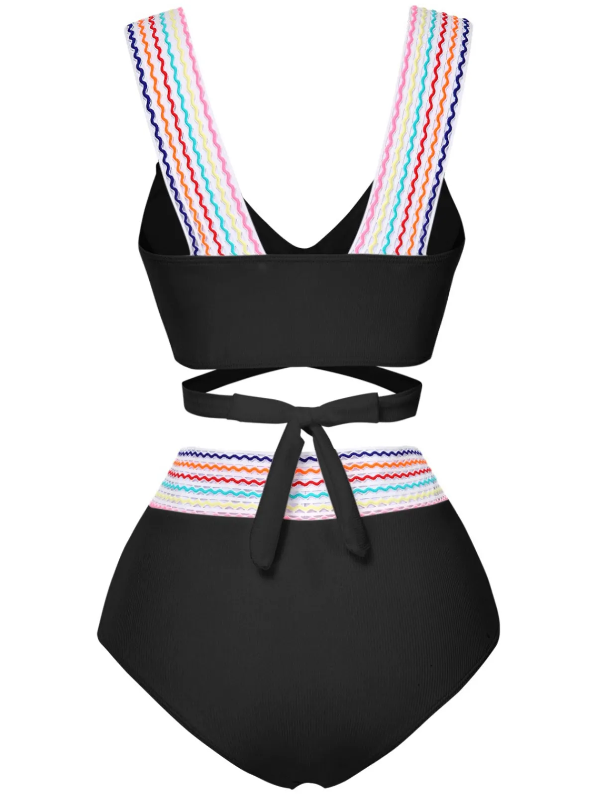 Clearance Retro Stage 1940s Rainbow Lace-Up Patchwork Strap Bikini Set