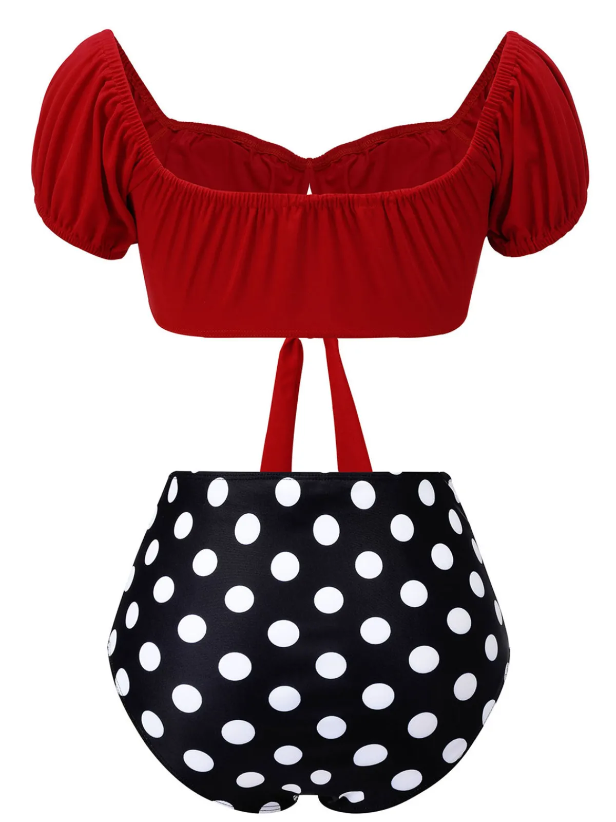 Best Retro Stage 1950s Polka Dot Halter Swimsuit Red & Black