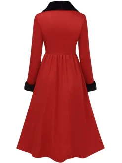 Discount Retro Stage 1950s Red And Black Fur Collar Coat