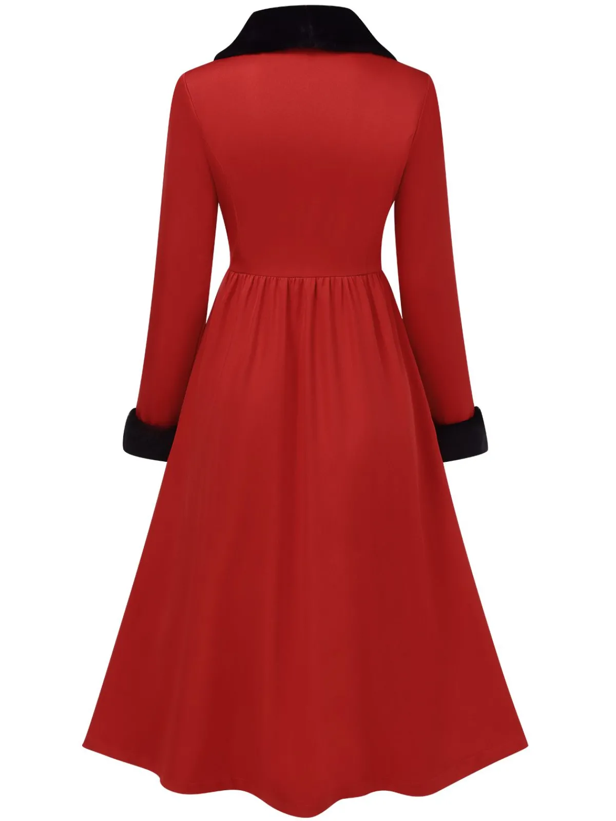 Discount Retro Stage 1950s Red And Black Fur Collar Coat