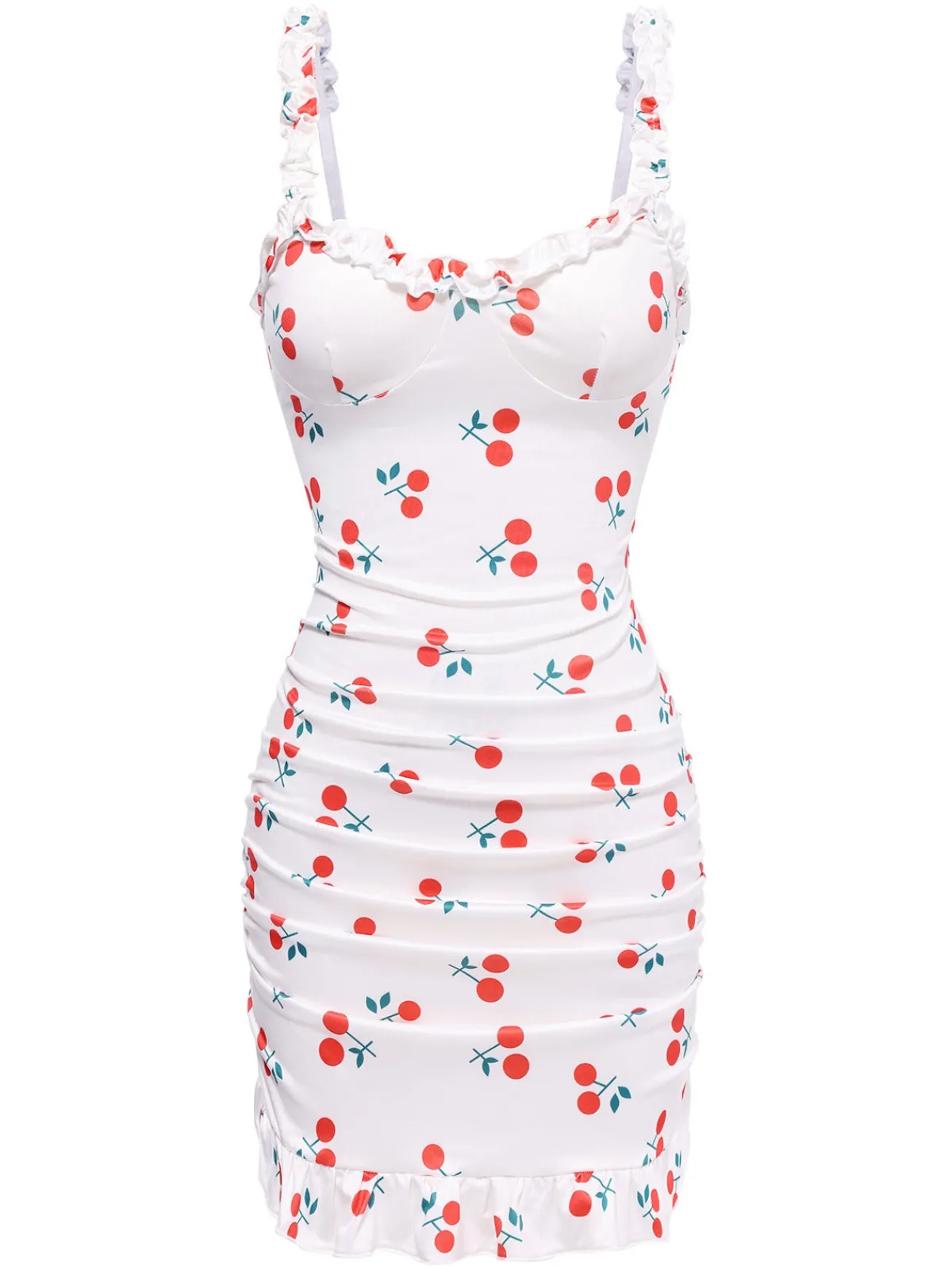 Online Retro Stage 1960s Red Cherry Ruffled Hem Straps Nightgown