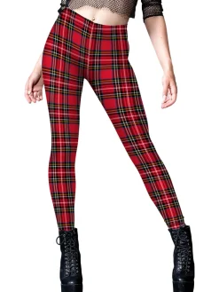 New Retro Stage 1960s Plaids Cute Leggings Red