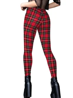 New Retro Stage 1960s Plaids Cute Leggings Red