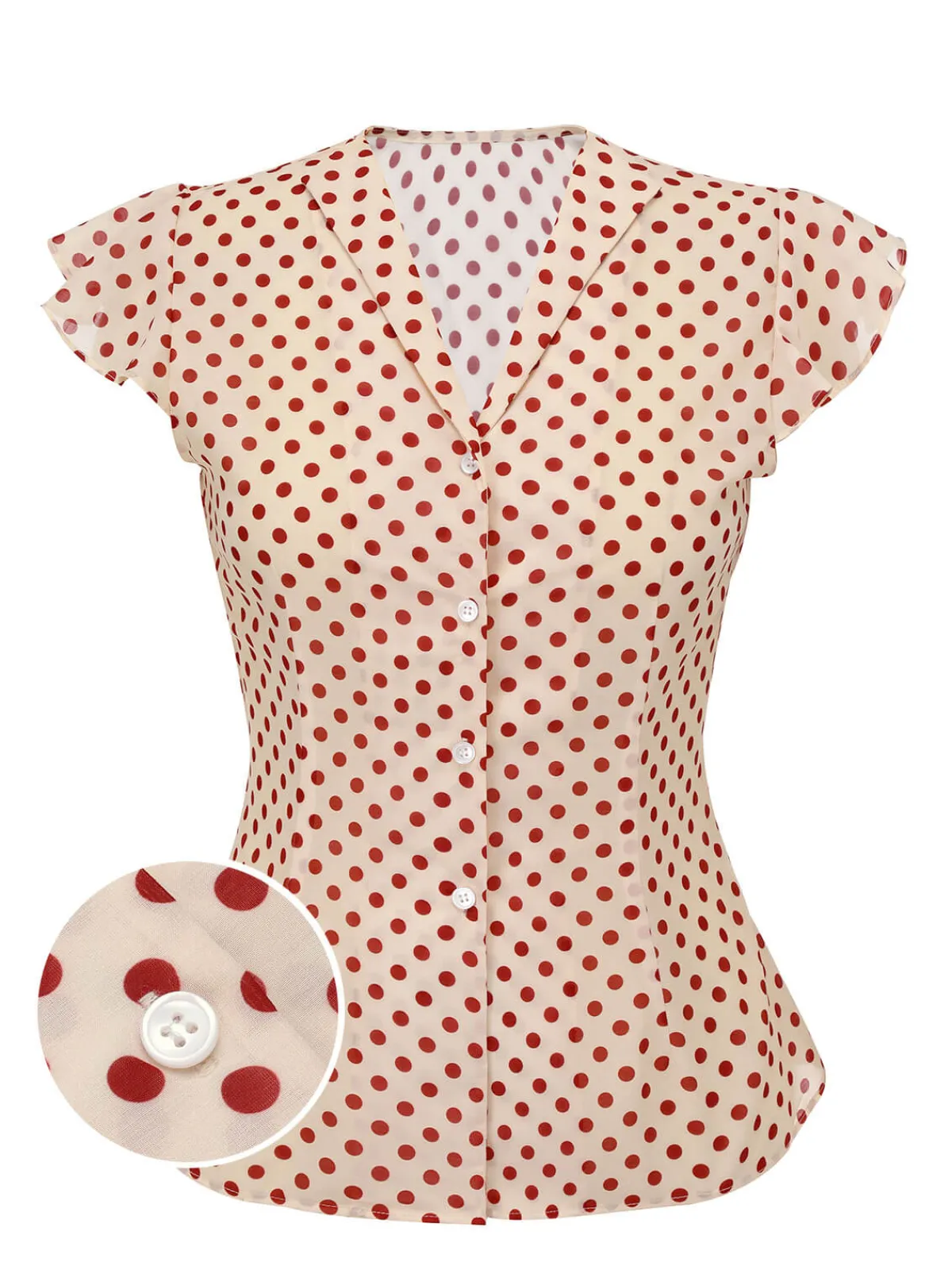 New Retro Stage 1950s Polka Dot Fly Sleeve Blouse Red
