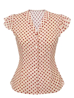 New Retro Stage 1950s Polka Dot Fly Sleeve Blouse Red