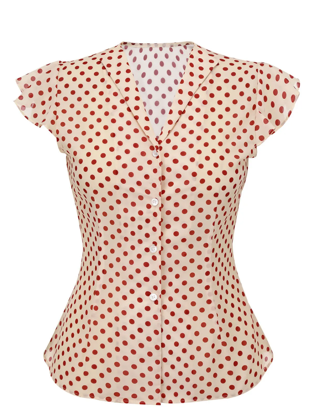 New Retro Stage 1950s Polka Dot Fly Sleeve Blouse Red