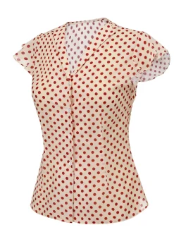 New Retro Stage 1950s Polka Dot Fly Sleeve Blouse Red