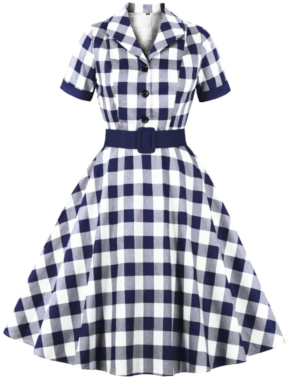 Best Retro Stage 1950s Retro Contrast Short-Sleeved Lapel Dress