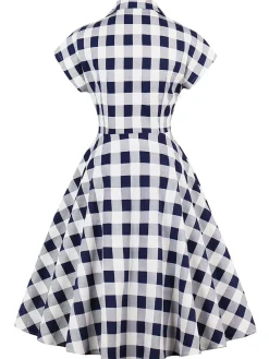 Best Retro Stage 1950s Retro Contrast Short-Sleeved Lapel Dress