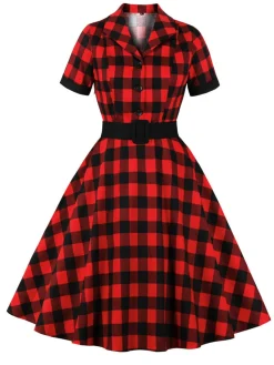Best Retro Stage 1950s Retro Contrast Short-Sleeved Lapel Dress