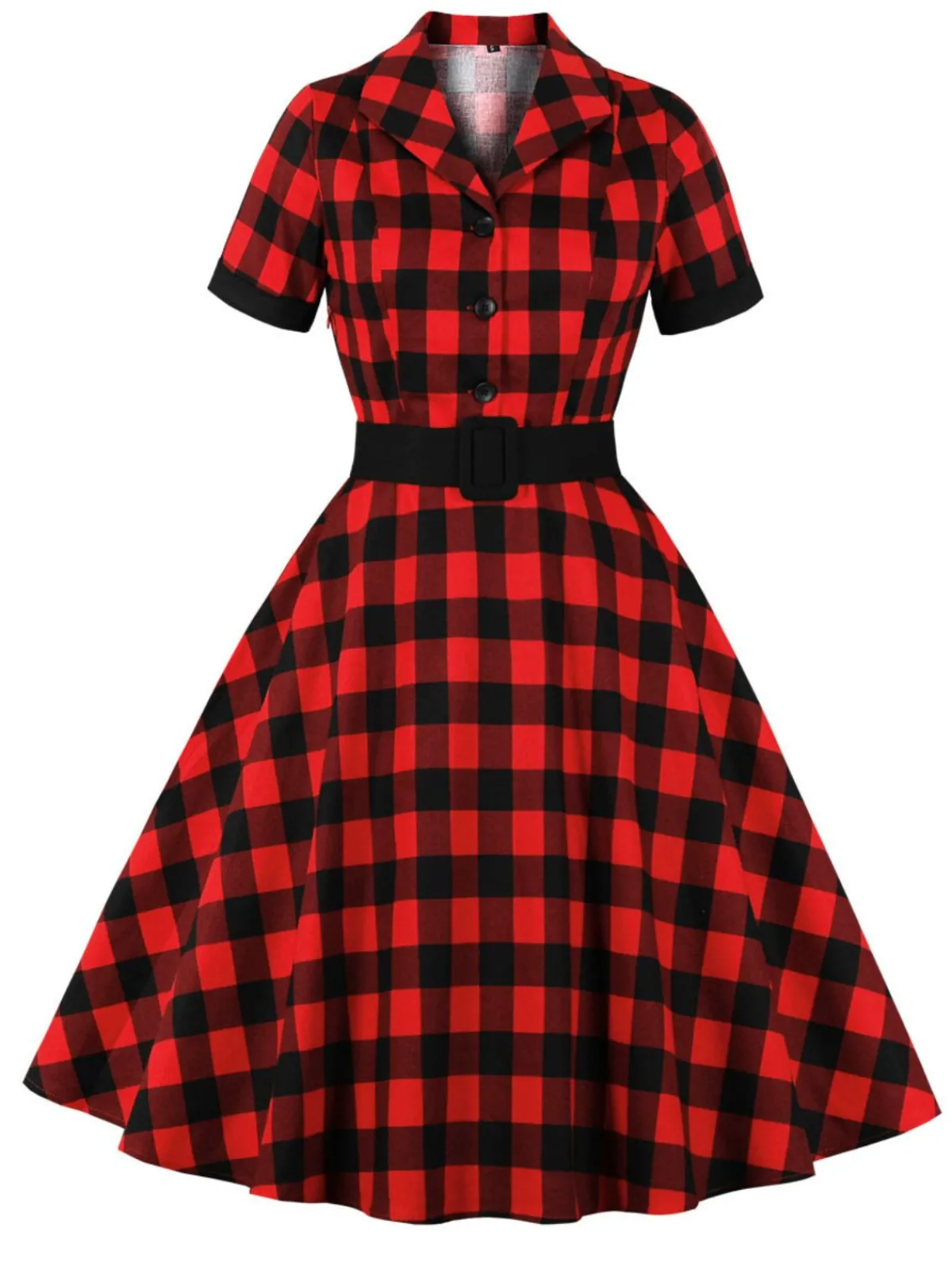 Best Retro Stage 1950s Retro Contrast Short-Sleeved Lapel Dress