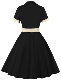 Best Retro Stage 1950s Retro Contrast Short-Sleeved Lapel Dress