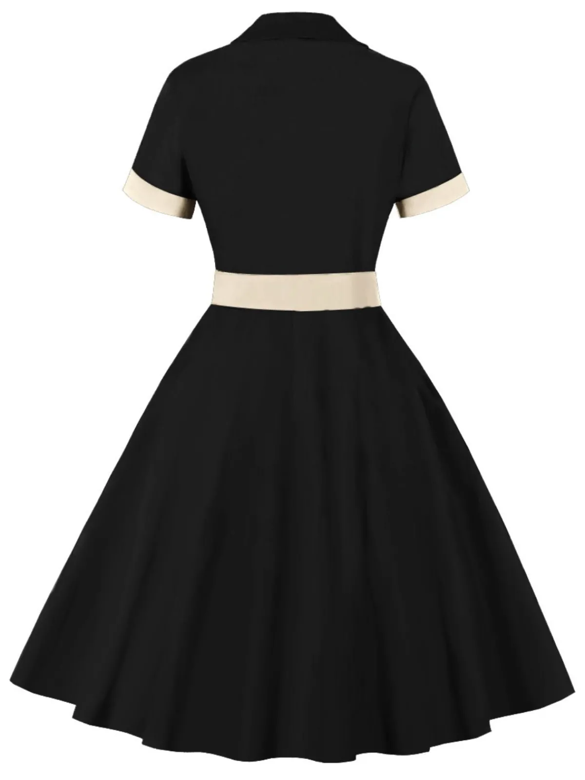 Best Retro Stage 1950s Retro Contrast Short-Sleeved Lapel Dress