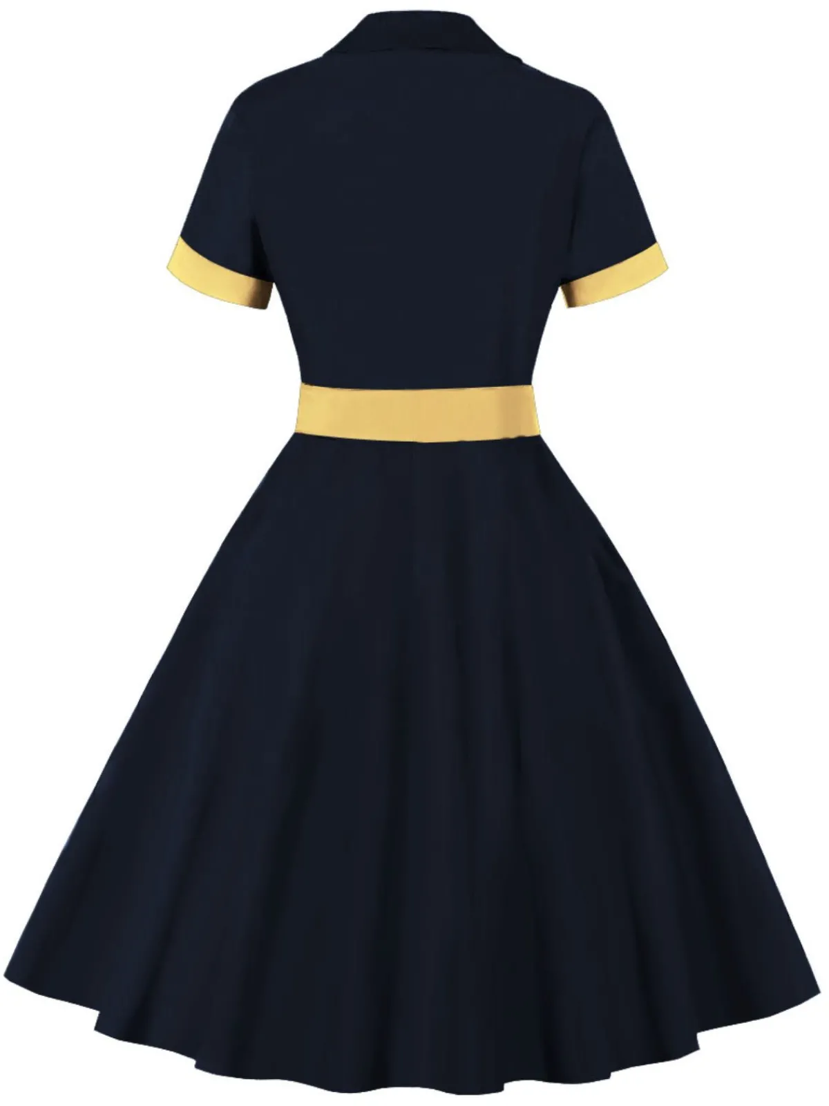 Best Retro Stage 1950s Retro Contrast Short-Sleeved Lapel Dress