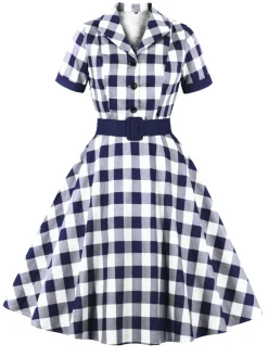 Sale Retro Stage 1950s Retro Contrast Short-Sleeved Lapel Dress