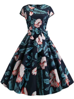 New Retro Stage 1950s Retro Floral Swing Dress