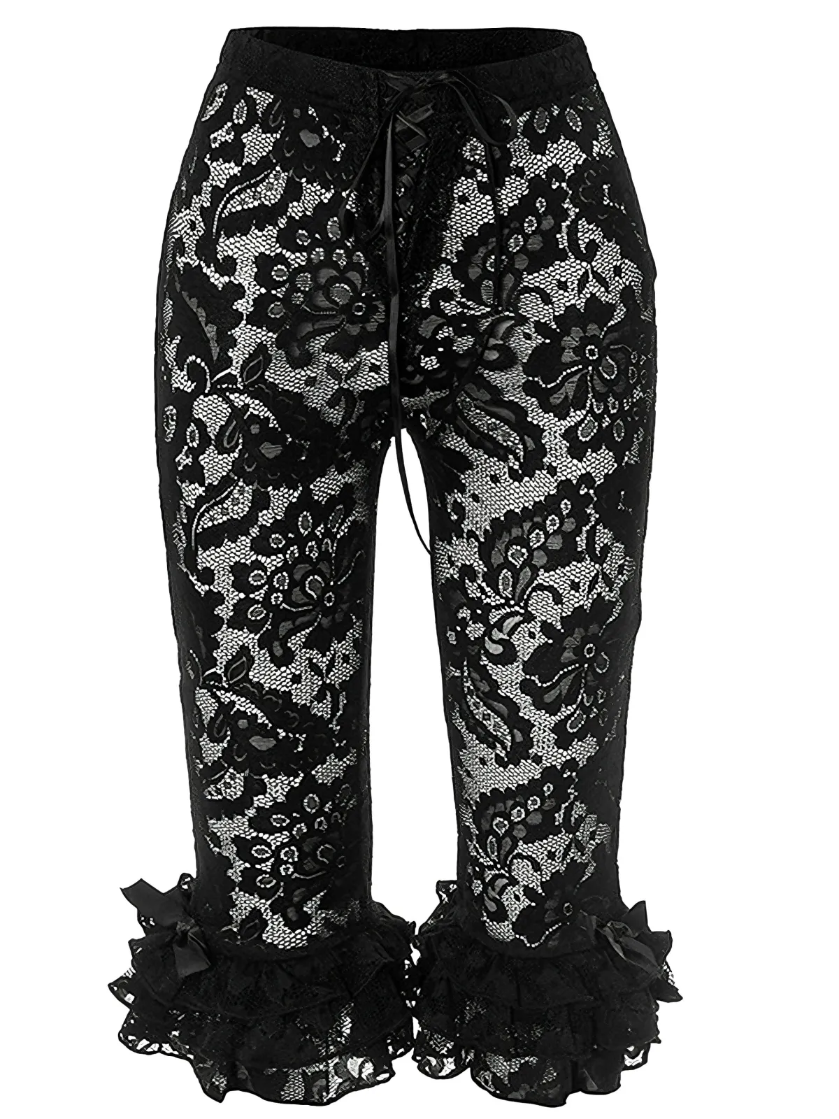 Best Retro Stage 1950s Retro Lace Ruffles Capri Pants