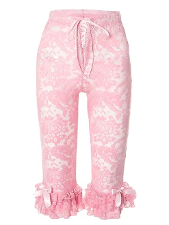 Best Retro Stage 1950s Retro Lace Ruffles Capri Pants