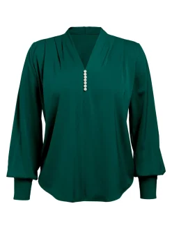 Fashion Retro Stage 1930s Retro Solid V-neck Puff Sleeve Blouse