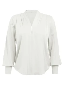 Fashion Retro Stage 1930s Retro Solid V-neck Puff Sleeve Blouse