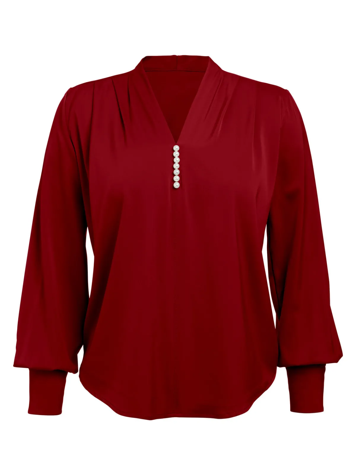 Fashion Retro Stage 1930s Retro Solid V-neck Puff Sleeve Blouse