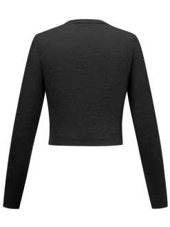Online Retro Stage 1960s Rhinestones Heart Cutout Knitted Solid Sweater