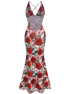 Sale Retro Stage 1970s Halter Backless Dress Rose