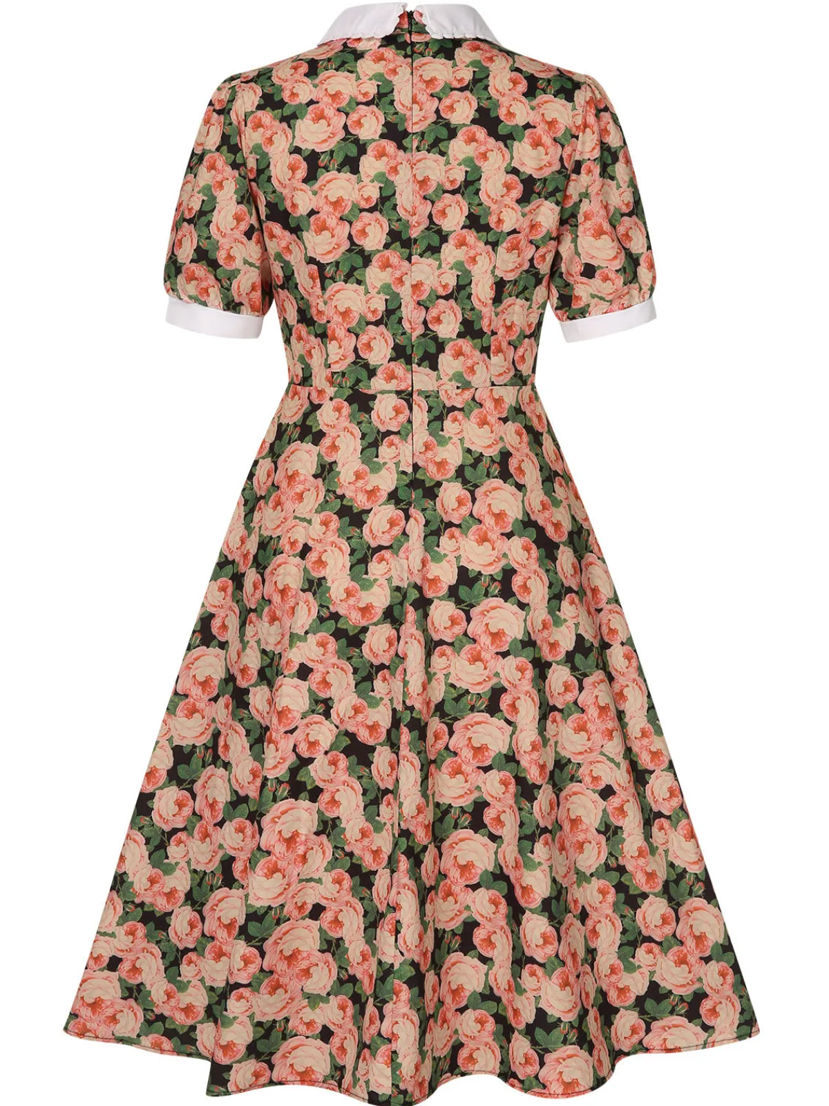 Sale Retro Stage 1950s Rose Lapel Puff Swing Dress Red