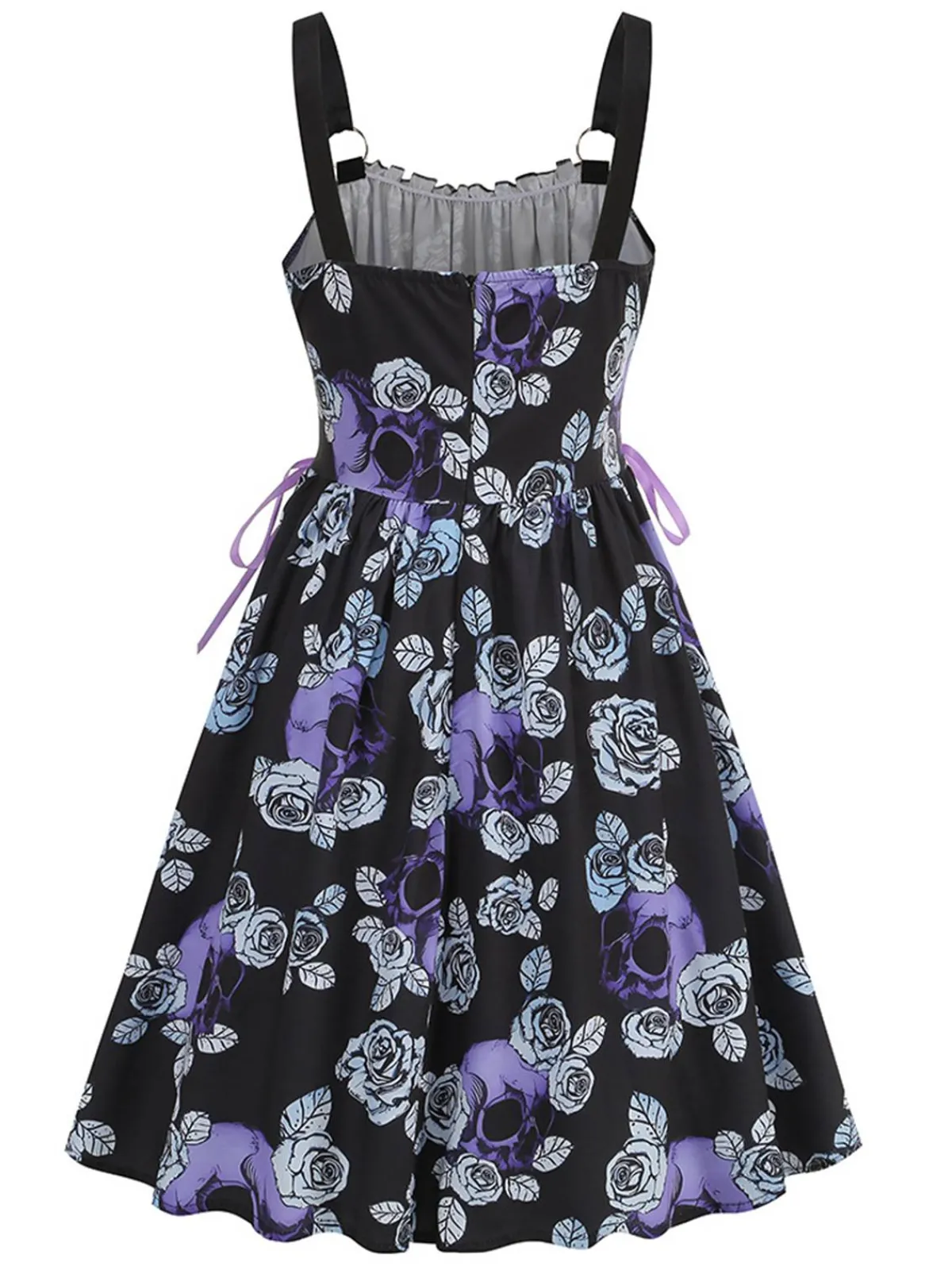 Outlet Retro Stage 1950s Roses Straps Lace-Up Pleated Dress