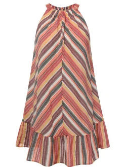 Best Retro Stage 1980s Round Halter Antique Stripe Dress Multicolor