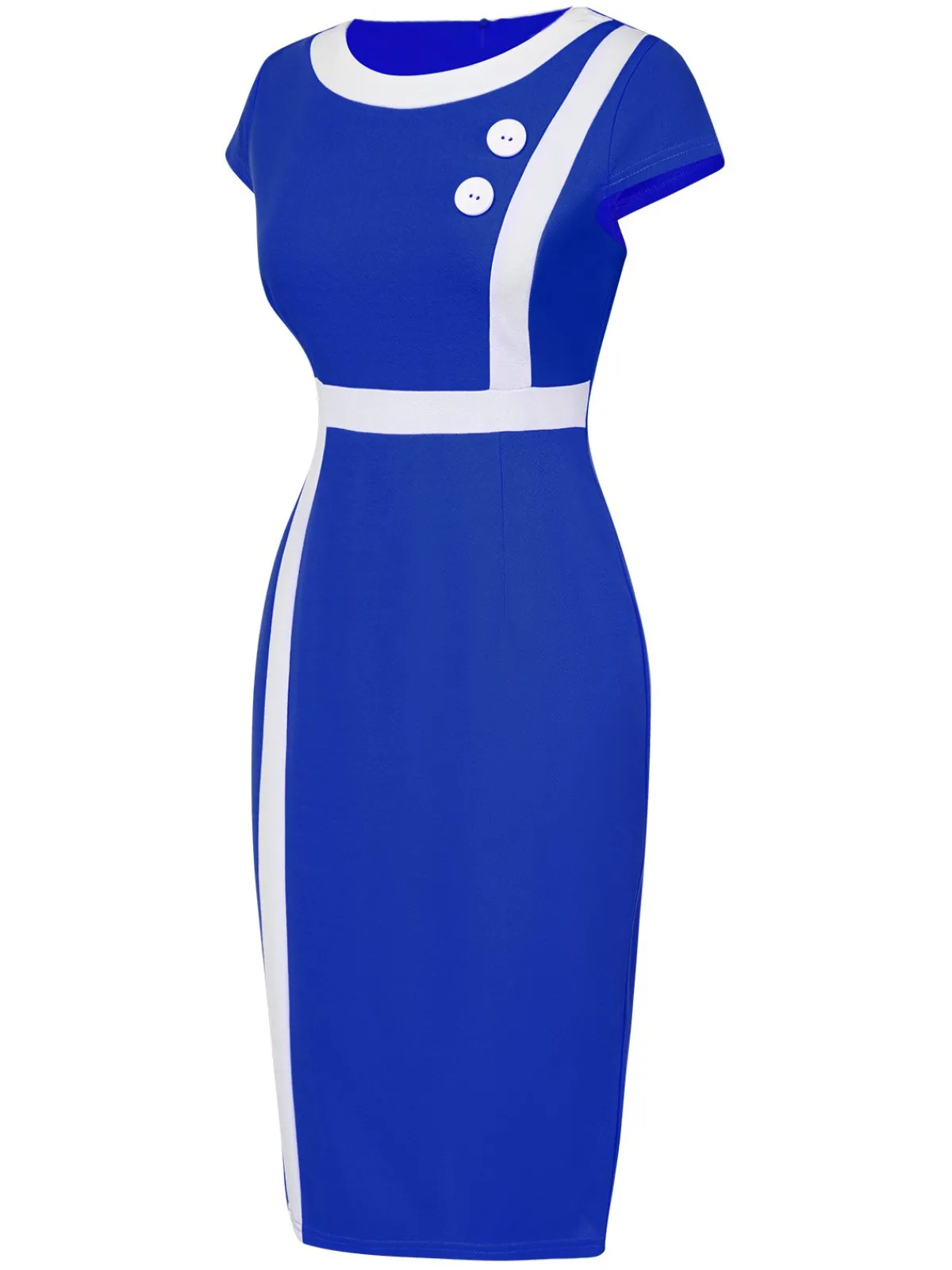 Sale Retro Stage 1960s Round Neck Button Patchwork Wrap Dress