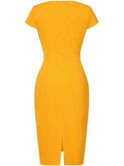 Best Retro Stage 1960s Round Neck Button Patchwork Wrap Dress