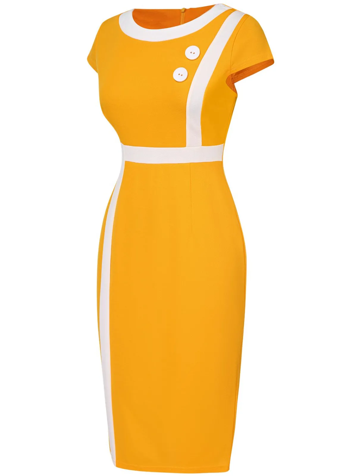 Best Retro Stage 1960s Round Neck Button Patchwork Wrap Dress