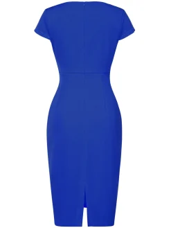Best Retro Stage 1960s Round Neck Button Patchwork Wrap Dress