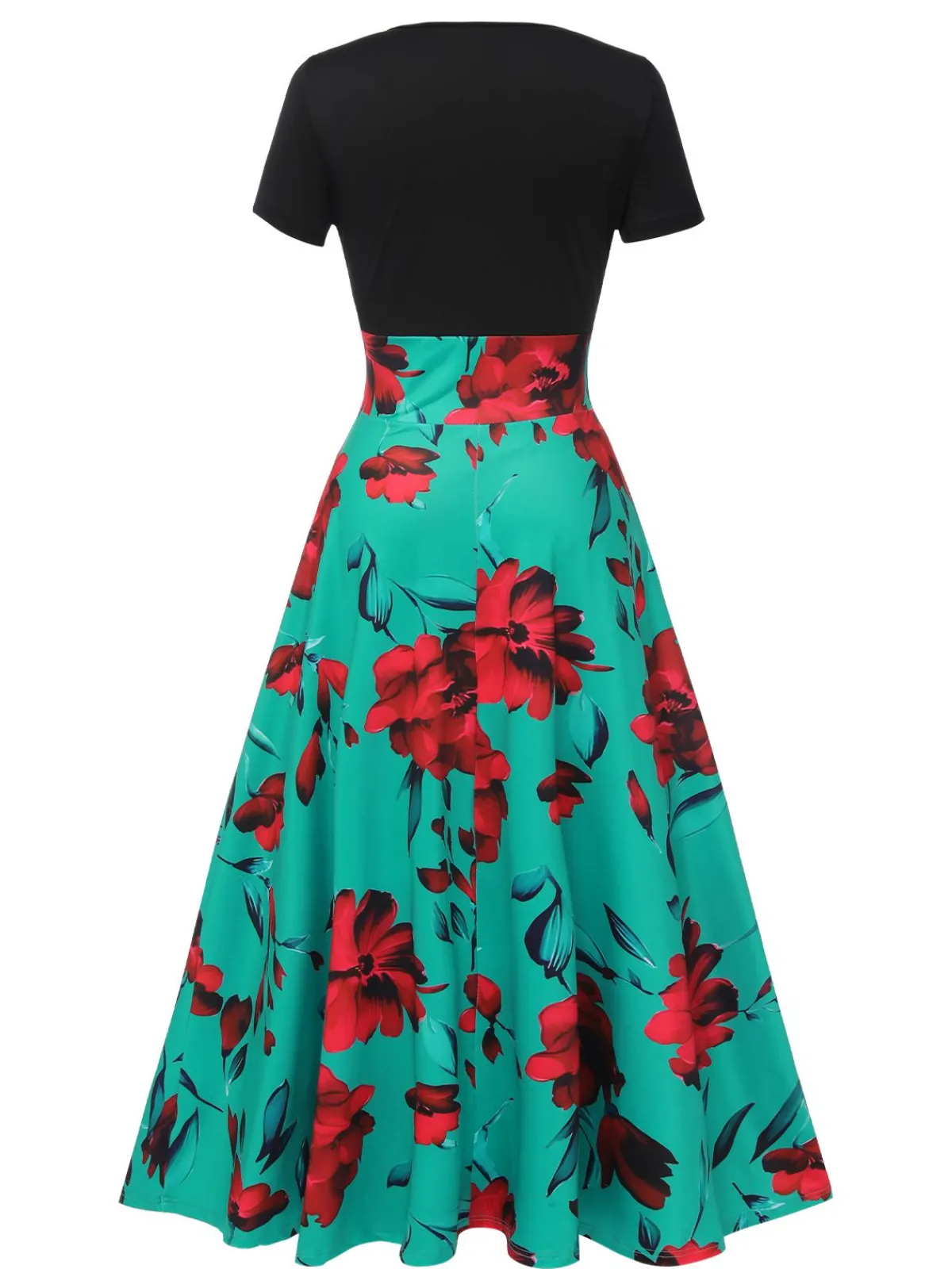 Sale Retro Stage 1970s Round Neck Floral Patchwork Dress