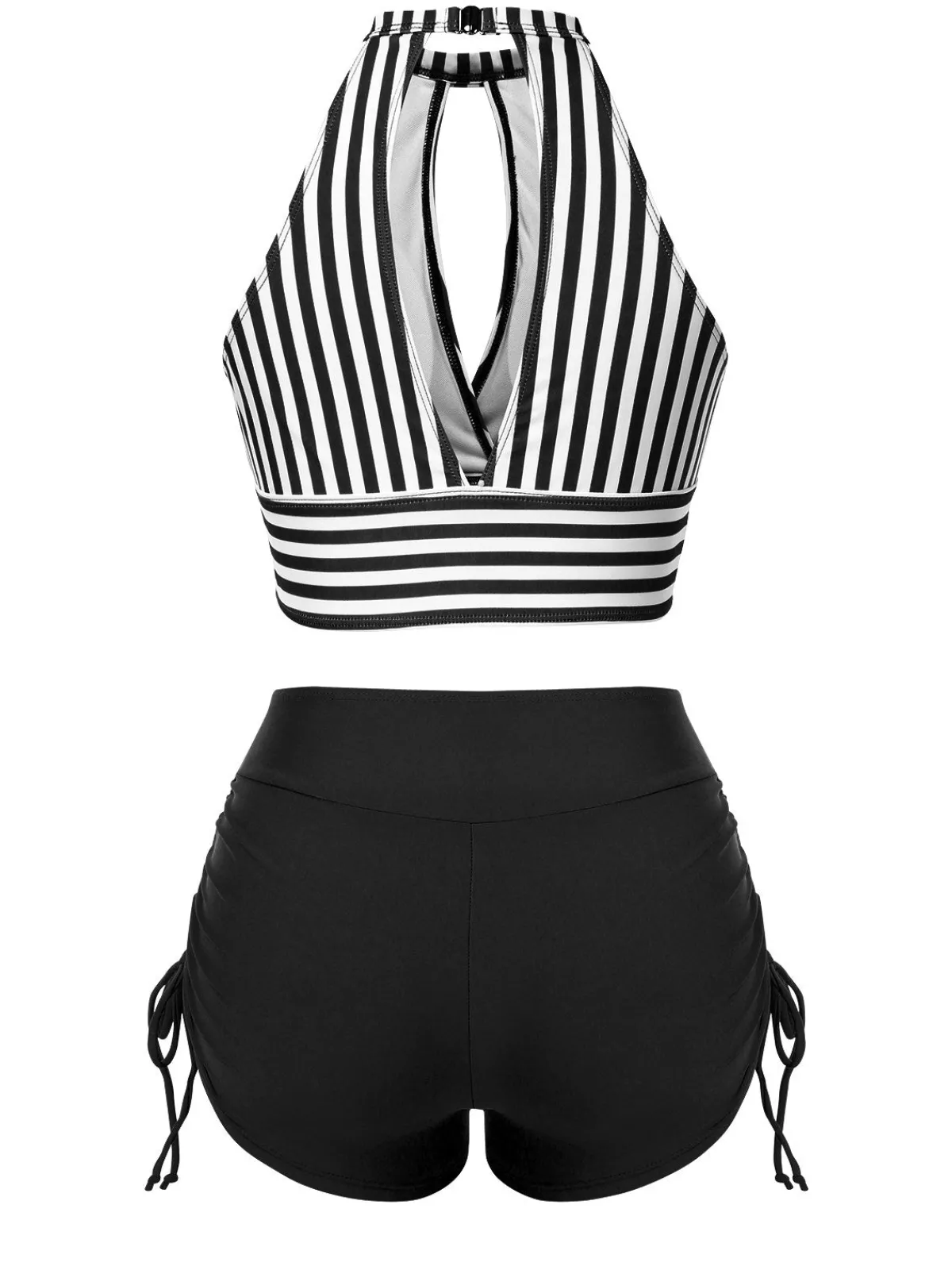 Clearance Retro Stage 1950s Round Neck Halter Hollow Striped Swimsuit