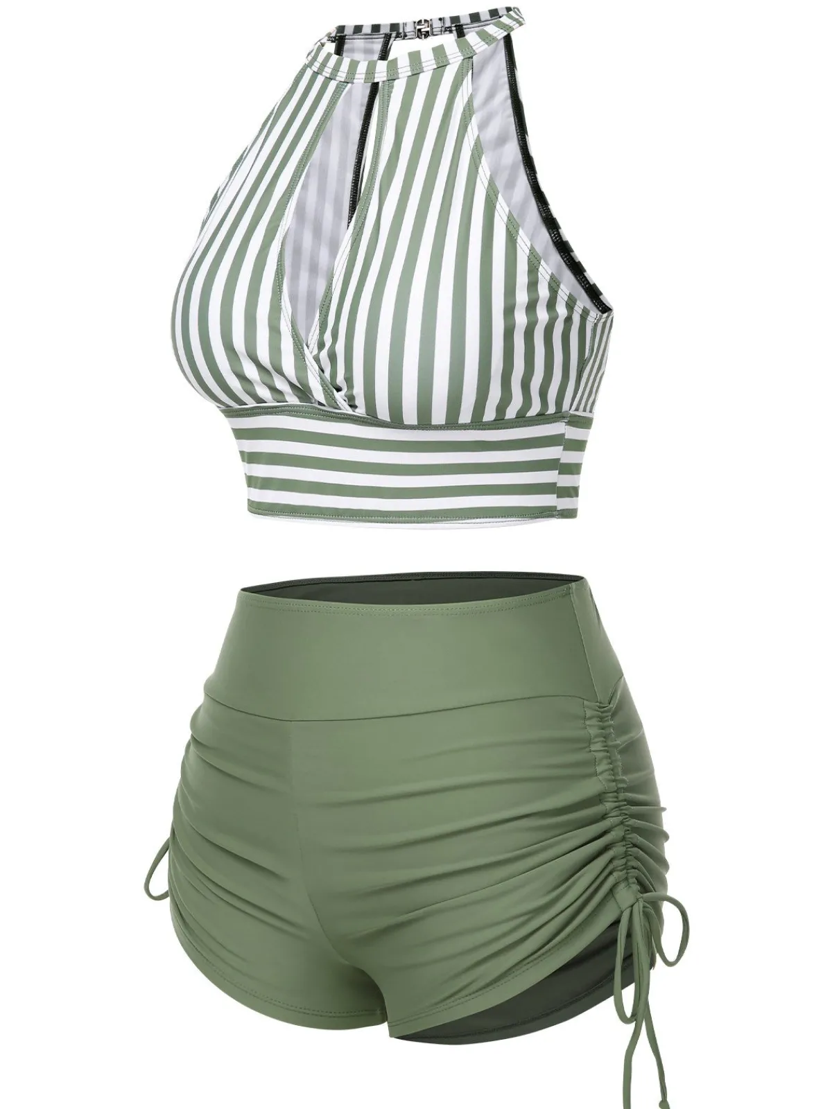 Clearance Retro Stage 1950s Round Neck Halter Hollow Striped Swimsuit