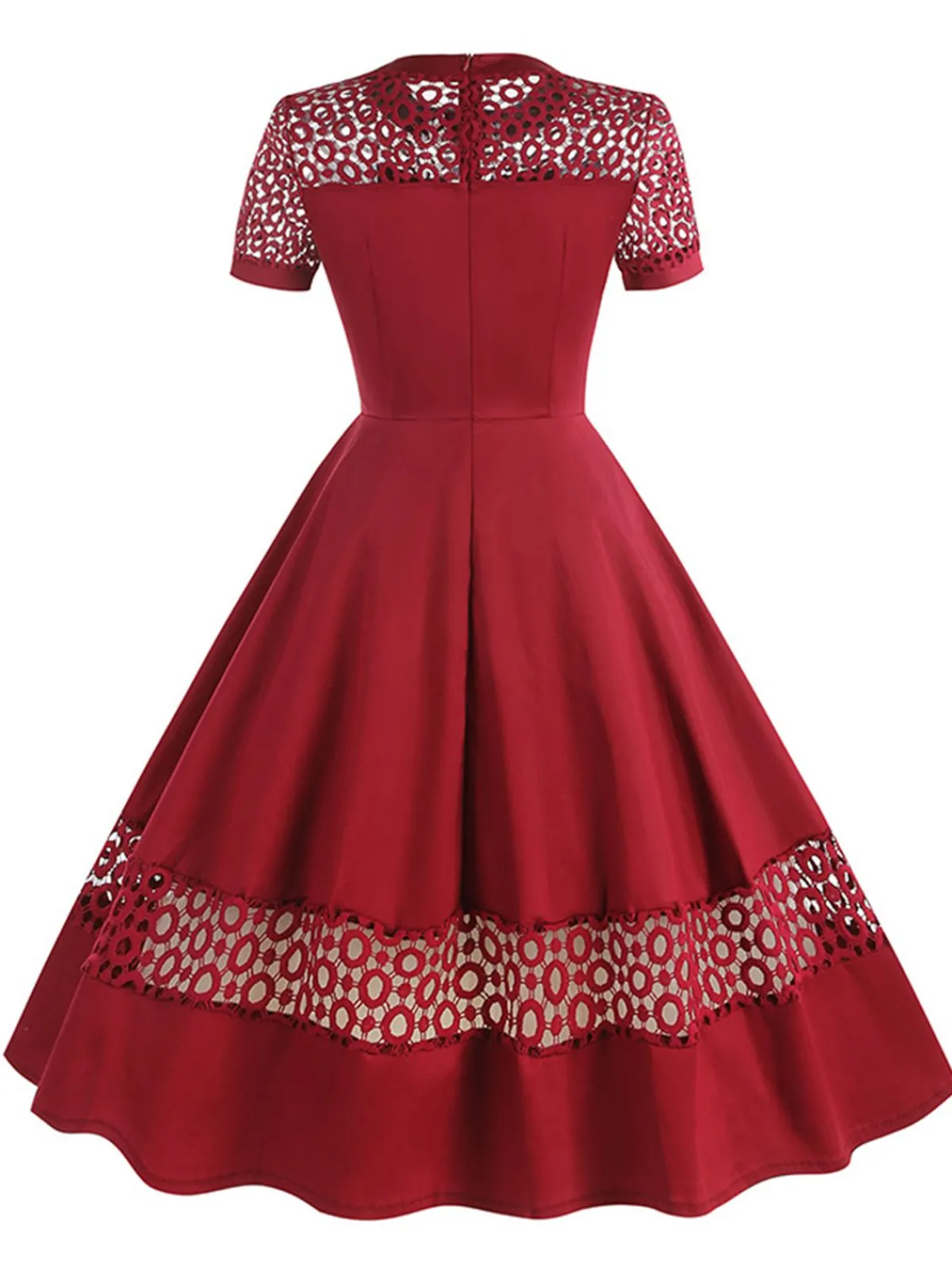 Outlet Retro Stage 1950s Round Neck Hollow Solid Dress
