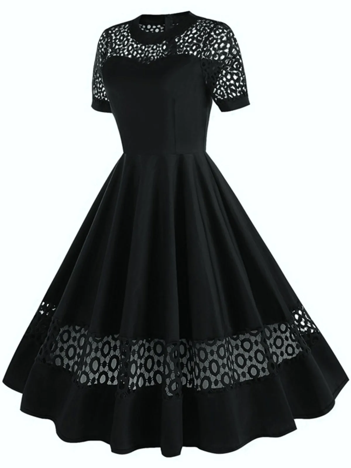 Outlet Retro Stage 1950s Round Neck Hollow Solid Dress