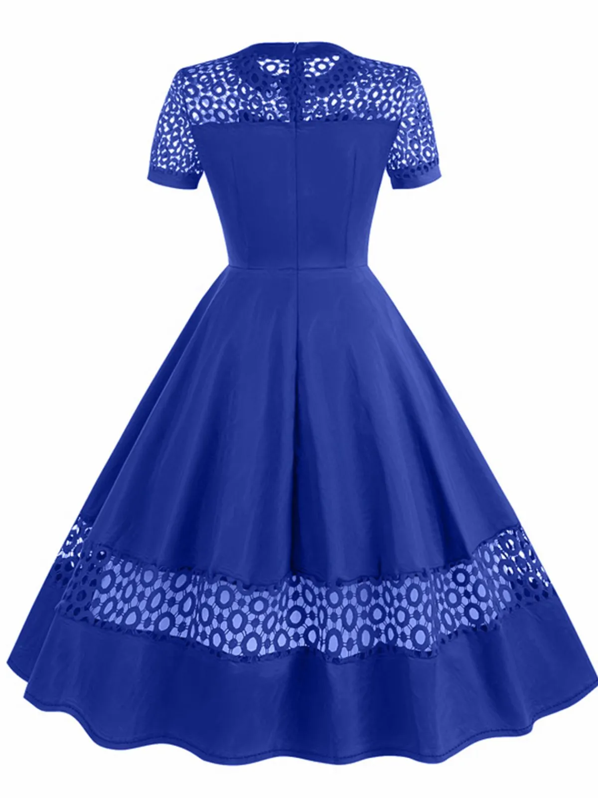 Outlet Retro Stage 1950s Round Neck Hollow Solid Dress