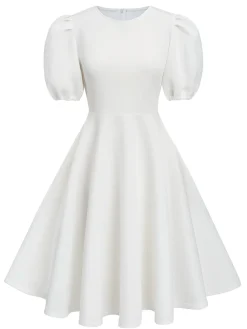 Hot Retro Stage 1950s Round Neck Puff Sleeve A-Line Dress