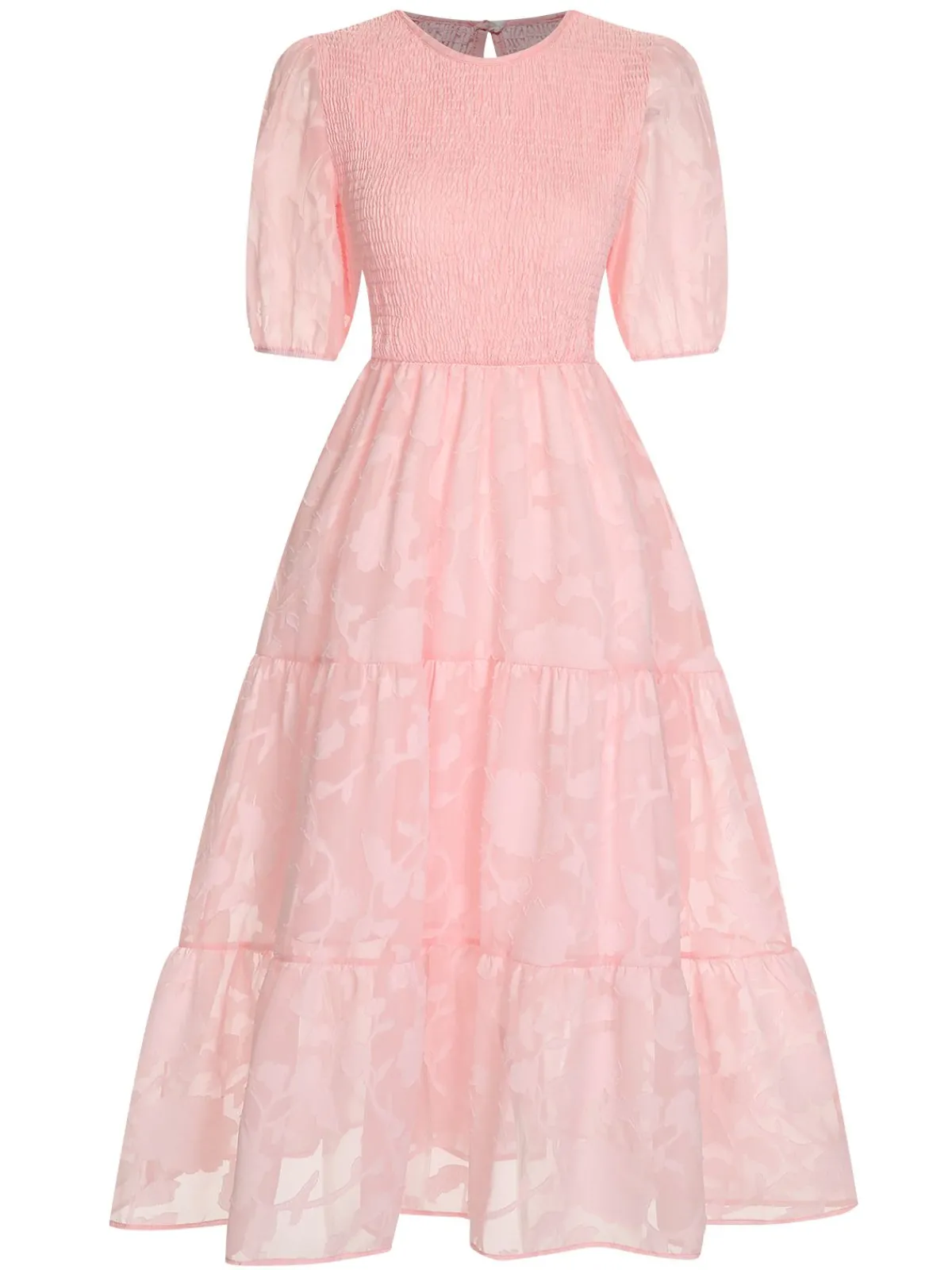New Retro Stage 1930s Round Neck Puff Sleeve Wrinkle Dress