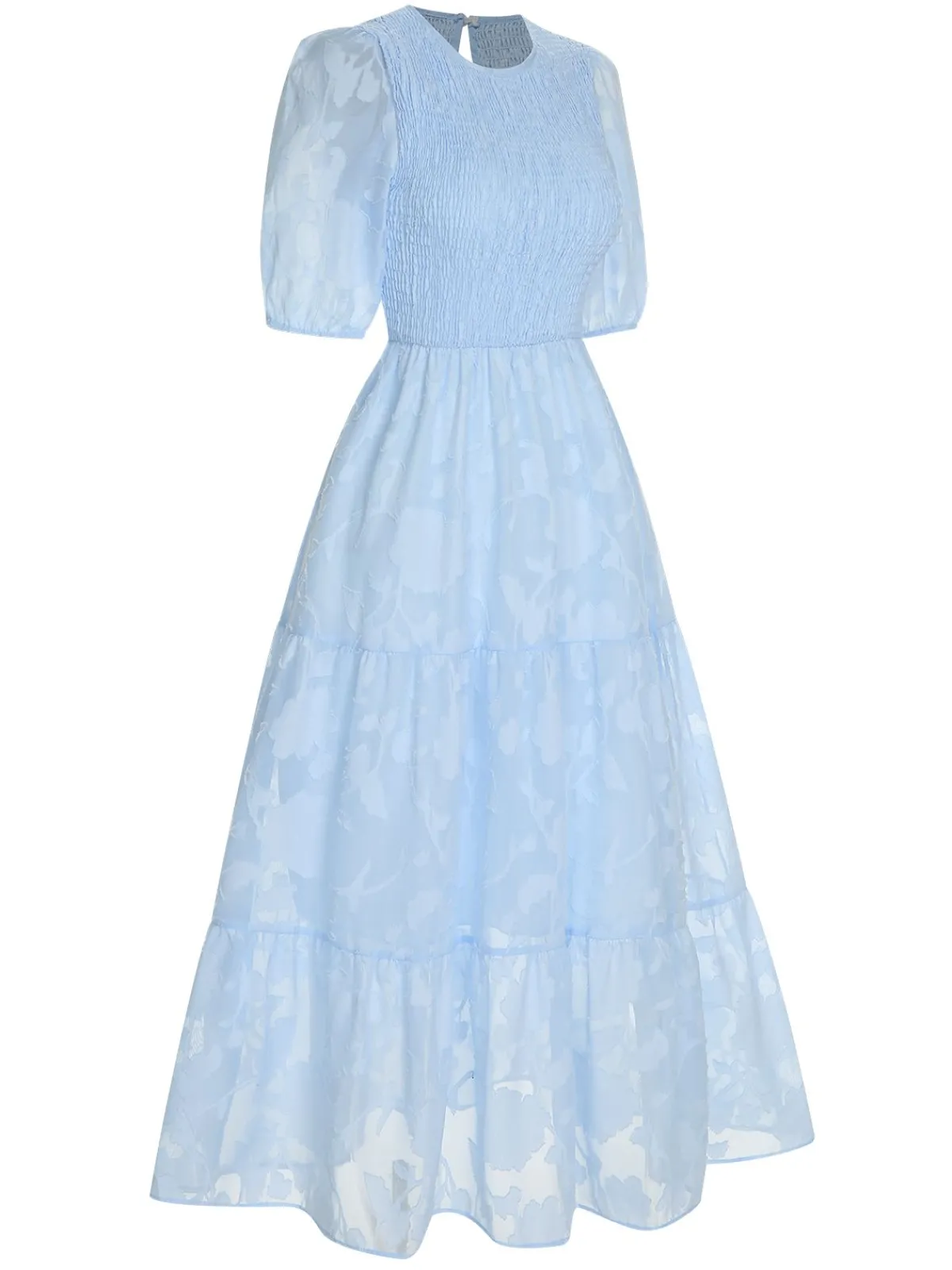 New Retro Stage 1930s Round Neck Puff Sleeve Wrinkle Dress